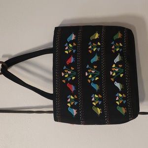 Vintage LuLu Guinness tote bag little birds & flower black